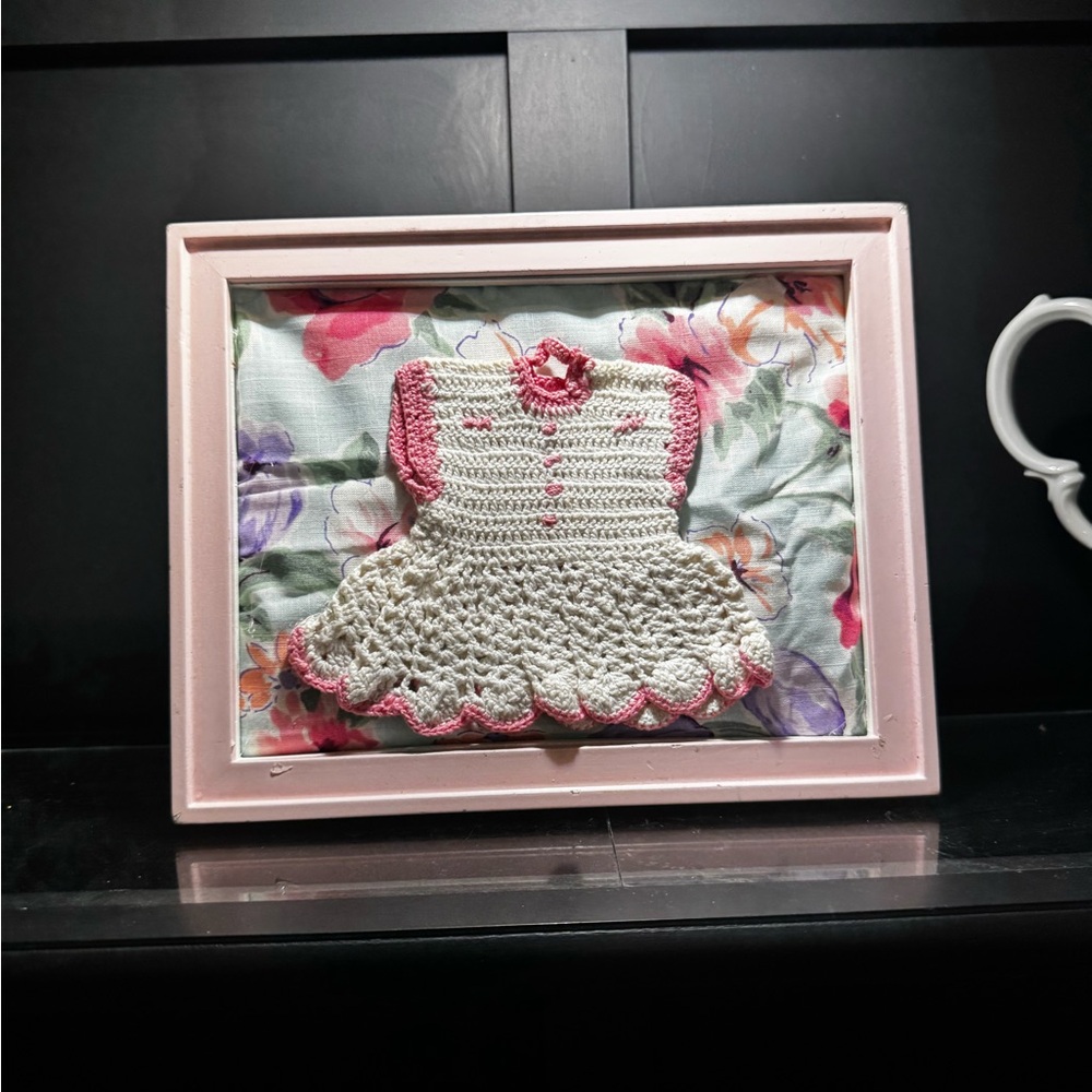 Framed Crochet Baby Dress Art